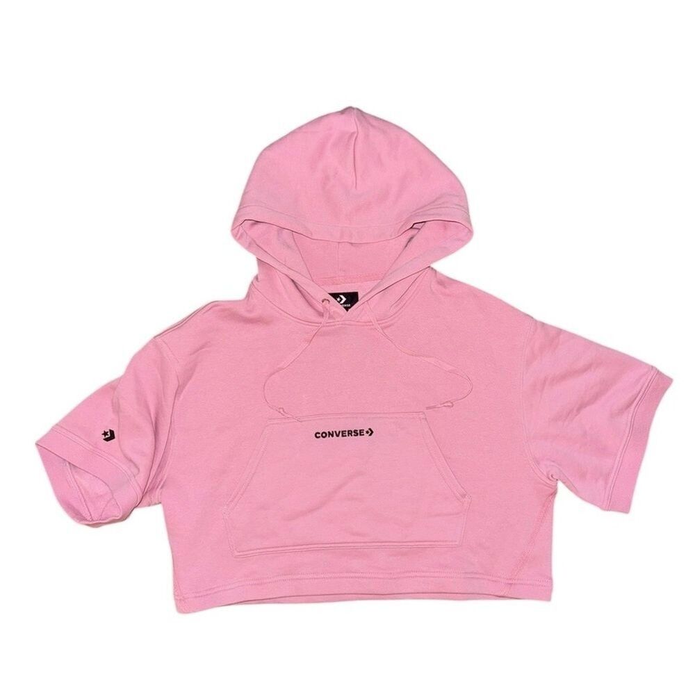 Girls Converse Pink Cropped Short Sleeve Hoodie Sweatshirt Size L Large NWT